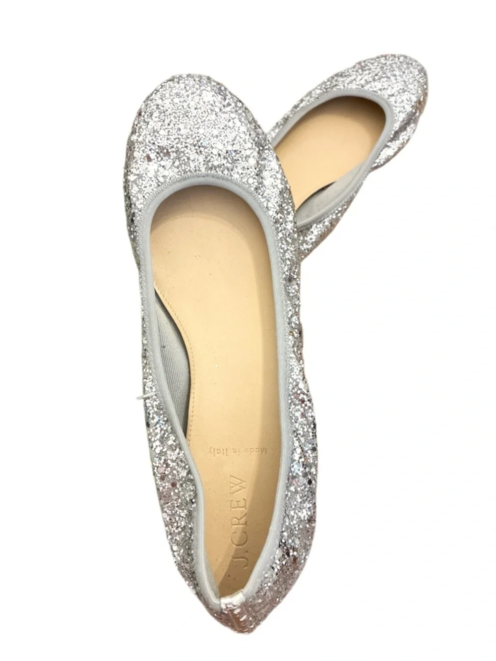J. Crew Lula Metallic Silver Glitter Round-Toe Ballet Flats size 7.5 - Picture 1 of 5